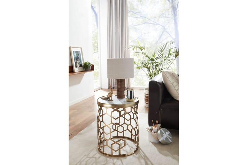 Sido bord Wohnling Äkta marmor rund 44 cm honungskake-optik bas modern - Möbler - Bord & matgrupper - Avlastningsbord - Lampbord