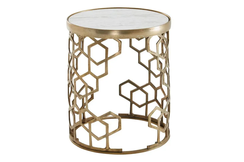 Sido bord Wohnling Äkta marmor rund 44 cm honungskake-optik bas modern, undefined