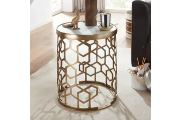Sido bord Wohnling Äkta marmor rund 44 cm honungskake-optik bas modern - Möbler - Bord & matgrupper - Avlastningsbord - Lampbord