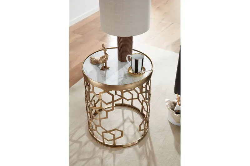 Sido bord Wohnling Äkta marmor rund 44 cm honungskake-optik bas modern - Möbler - Bord & matgrupper - Avlastningsbord - Lampbord