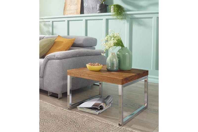 Sido bord Wohnling massivt trä, kvadratisk med metallkromben, herrgårdsstil 60x60 cm - 60x60 cm - Möbler - Bord & matgrupper - Avlastningsbord - Lampbord