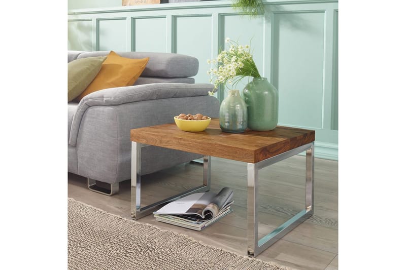 Sido bord Wohnling massivt trä, kvadratisk med metallkromben, herrgårdsstil 60x60 cm - 60x60 cm - Möbler - Bord & matgrupper - Avlastningsbord - Lampbord