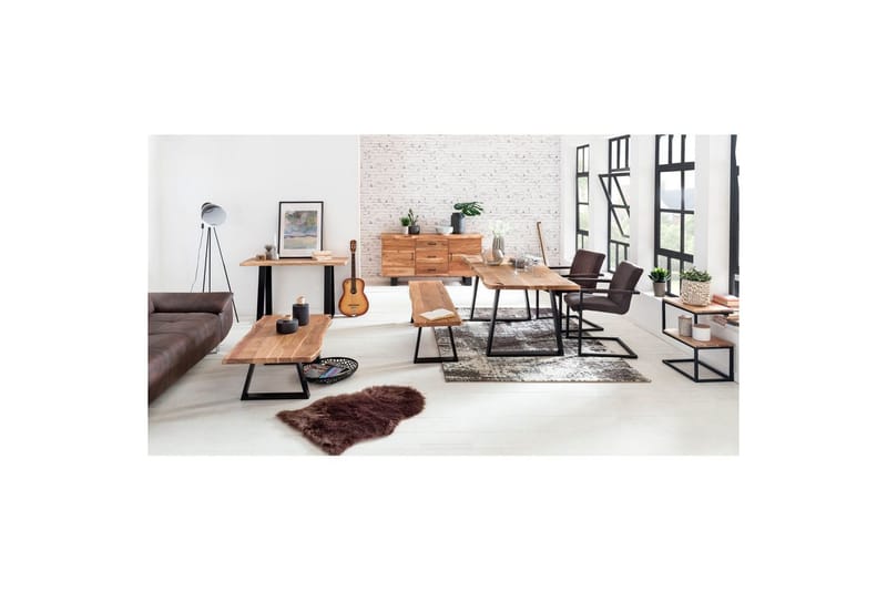 Sido bord Wohnling Massivt trä, S Cube, metallram i lantlig stil Akacia - Akacia - Möbler - Bord & matgrupper - Avlastningsbord - Lampbord