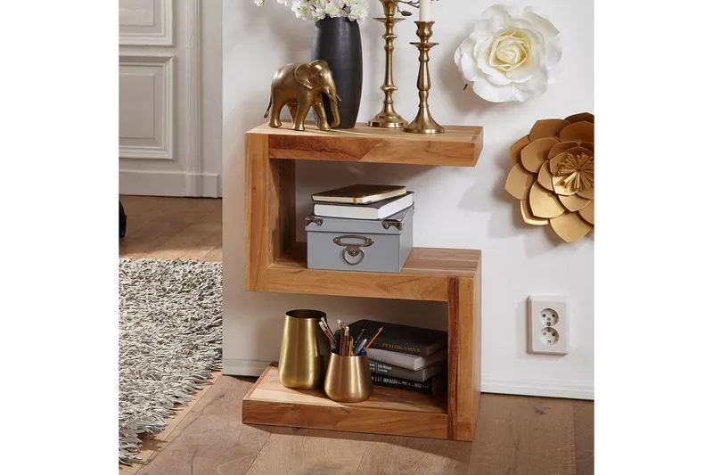 Sido bord Wohnling Massivt trä, S-kub, lantlig stil Akacia - Akacia - Möbler - Bord & matgrupper - Avlastningsbord - Lampbord