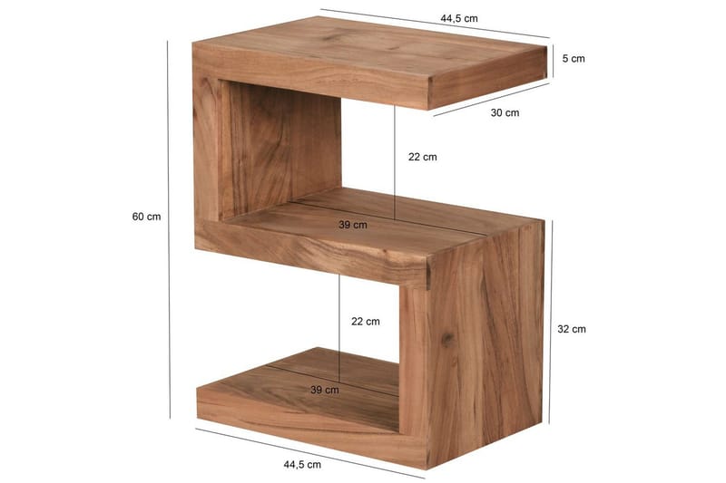 Sido bord Wohnling Massivt trä, S-kub, lantlig stil Akacia - Akacia - Möbler - Bord & matgrupper - Avlastningsbord - Lampbord