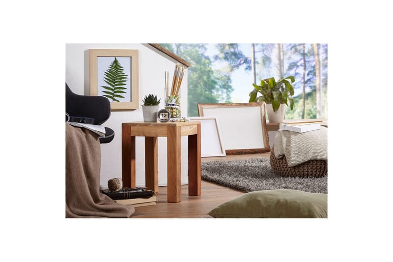 Sido bord Wohnling massivt trä 35x35cm med träben, lantlig stil Akacia - Akacia - Möbler - Bord & matgrupper - Avlastningsbord - Lampbord