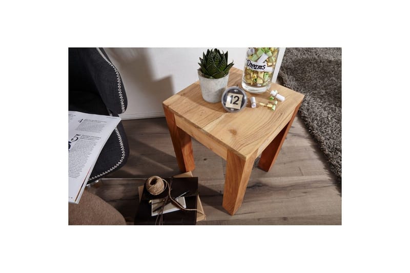 Sido bord Wohnling massivt trä 35x35cm med träben, lantlig stil Akacia - Akacia - Möbler - Bord & matgrupper - Avlastningsbord - Lampbord