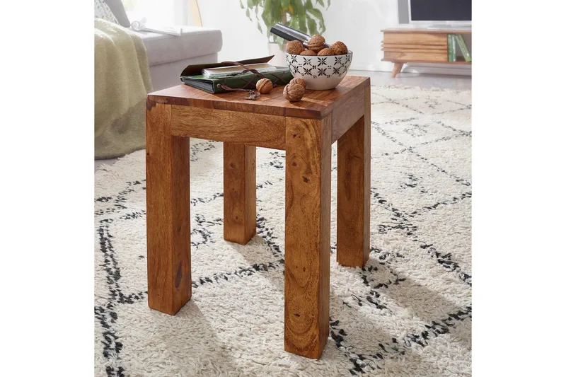 Sido bord Wohnling massivt trä 35x35cm med träben, lantlig stil Rosenträ - Rosenträ - Möbler - Bord & matgrupper - Avlastningsbord - Lampbord