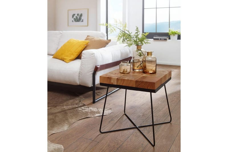 Sido bord Wohnling Massivt trä Blockstil Pulverlackerad metallram Industriell - Möbler - Bord & matgrupper - Avlastningsbord - Lampbord