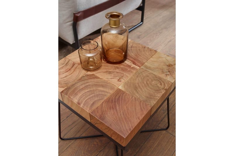 Sido bord Wohnling Massivt trä Blockstil Pulverlackerad metallram Industriell - Möbler - Bord & matgrupper - Avlastningsbord - Lampbord