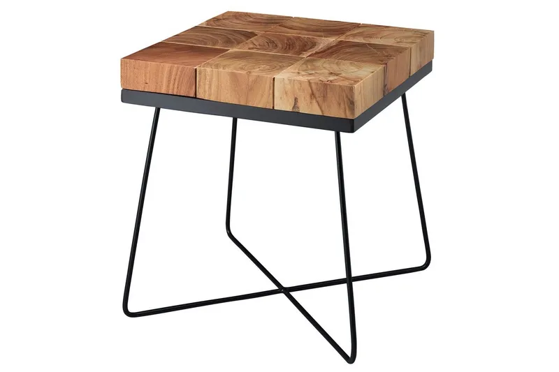 Sido bord Wohnling Massivt trä Blockstil Pulverlackerad metallram Industriell, undefined