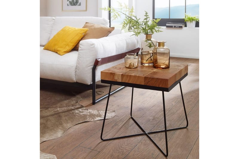 Sido bord Wohnling Massivt trä Blockstil Pulverlackerad metallram Industriell - Möbler - Bord & matgrupper - Avlastningsbord - Lampbord