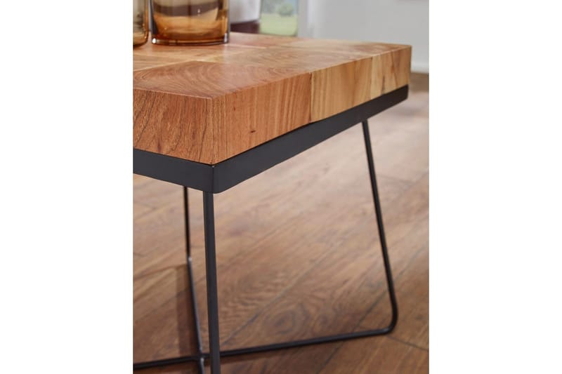 Sido bord Wohnling Massivt trä Blockstil Pulverlackerad metallram Industriell - Möbler - Bord & matgrupper - Avlastningsbord - Lampbord