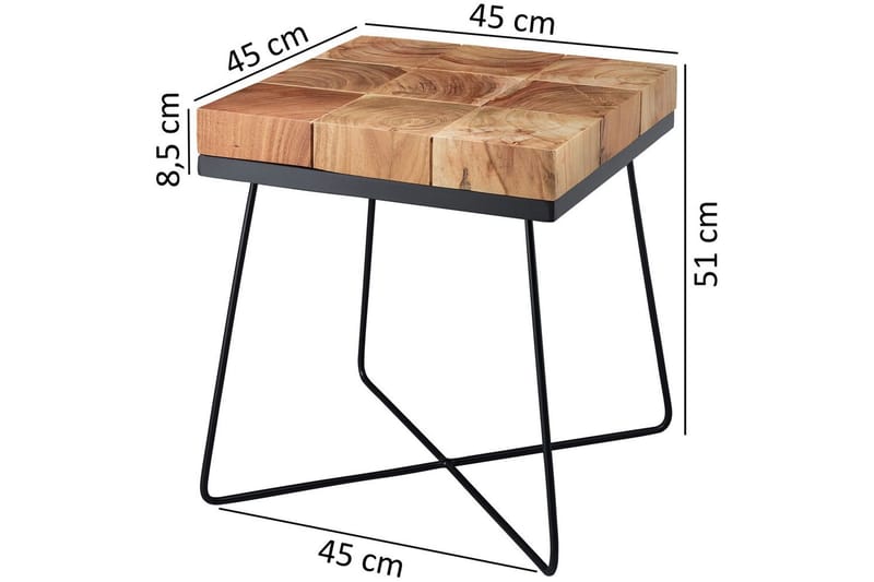 Sido bord Wohnling Massivt trä Blockstil Pulverlackerad metallram Industriell - Möbler - Bord & matgrupper - Avlastningsbord - Lampbord