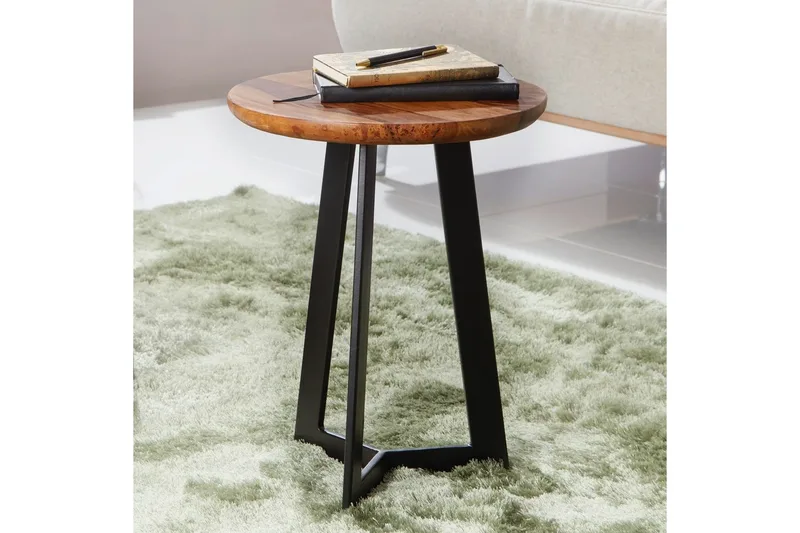 Sido bord Wohnling massivt trä svart metallram rund 35 cm, industriell loftstil 45 cm - 45 cm - Möbler - Bord & matgrupper - Avlastningsbord - Lampbord