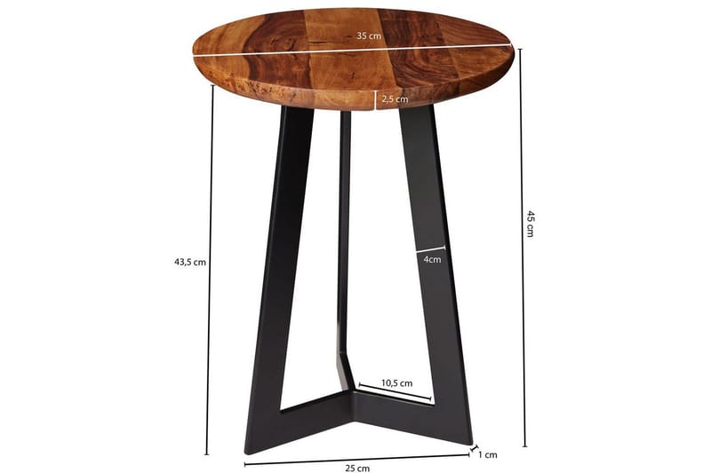 Sido bord Wohnling massivt trä svart metallram rund 35 cm, industriell loftstil 45 cm - 45 cm - Möbler - Bord & matgrupper - Avlastningsbord - Lampbord