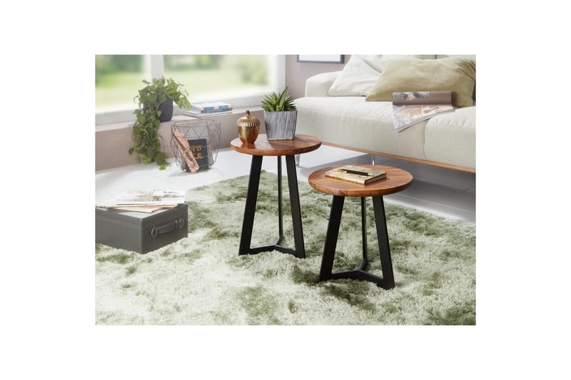 Sido bord Wohnling massivt trä svart metallram rund 35 cm, industriell loftstil 45 cm - 45 cm - Möbler - Bord & matgrupper - Avlastningsbord - Lampbord