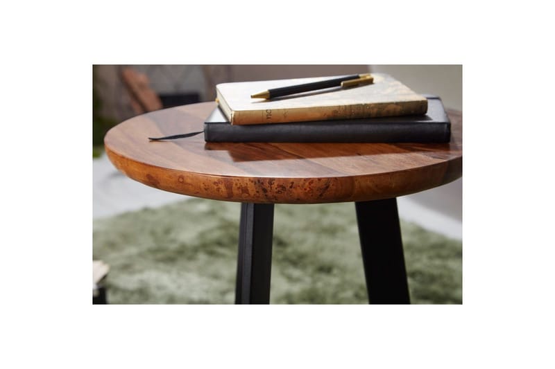 Sido bord Wohnling massivt trä svart metallram rund 35 cm, industriell loftstil 45 cm - 45 cm - Möbler - Bord & matgrupper - Avlastningsbord - Lampbord