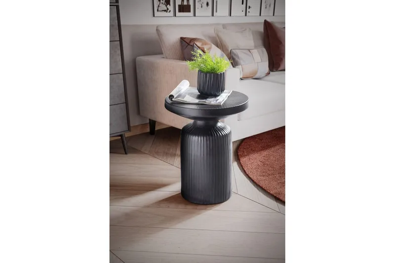 Sido bord Wohnling Metall Rund 40 cm Svart Hamrad Look Industriell - Möbler - Bord & matgrupper - Avlastningsbord - Lampbord