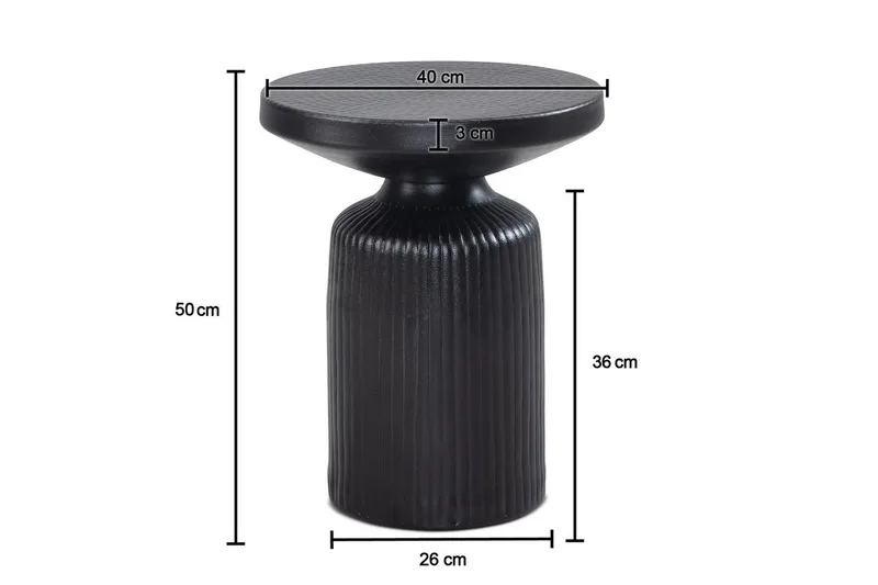 Sido bord Wohnling Metall Rund 40 cm Svart Hamrad Look Industriell - Möbler - Bord & matgrupper - Avlastningsbord - Lampbord