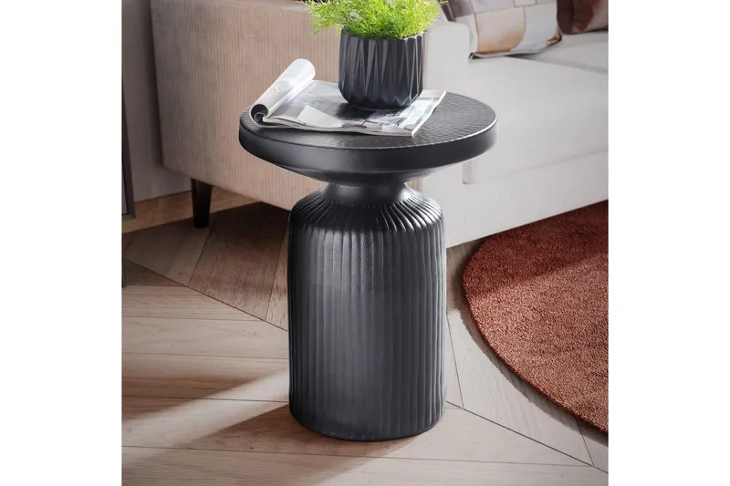 Sido bord Wohnling Metall Rund 40 cm Svart Hamrad Look Industriell - Möbler - Bord & matgrupper - Avlastningsbord - Lampbord