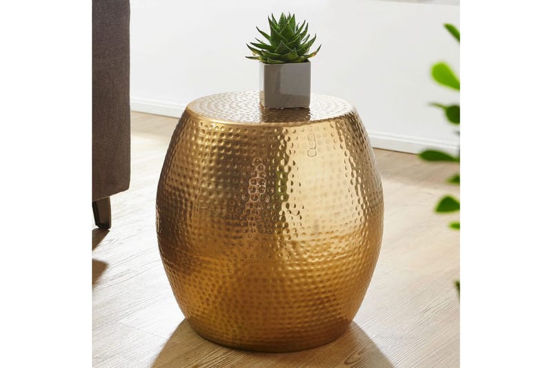 Sido bord Wohnling rund 30 cm, 42 cm höjd, aluminium med hamrat utseende, orientalisk stil Guld - Guld - Möbler - Bord & matgrupper - Avlastningsbord - Lampbord