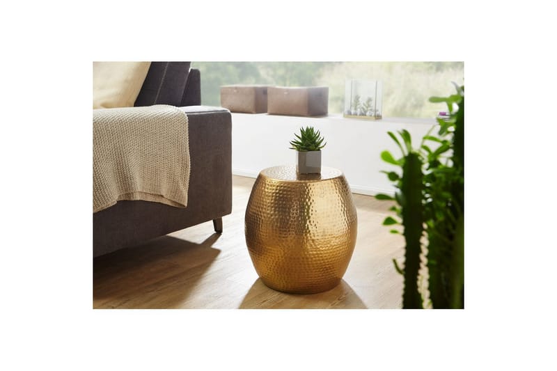 Sido bord Wohnling rund 30 cm, 42 cm höjd, aluminium med hamrat utseende, orientalisk stil Guld - Guld - Möbler - Bord & matgrupper - Avlastningsbord - Lampbord