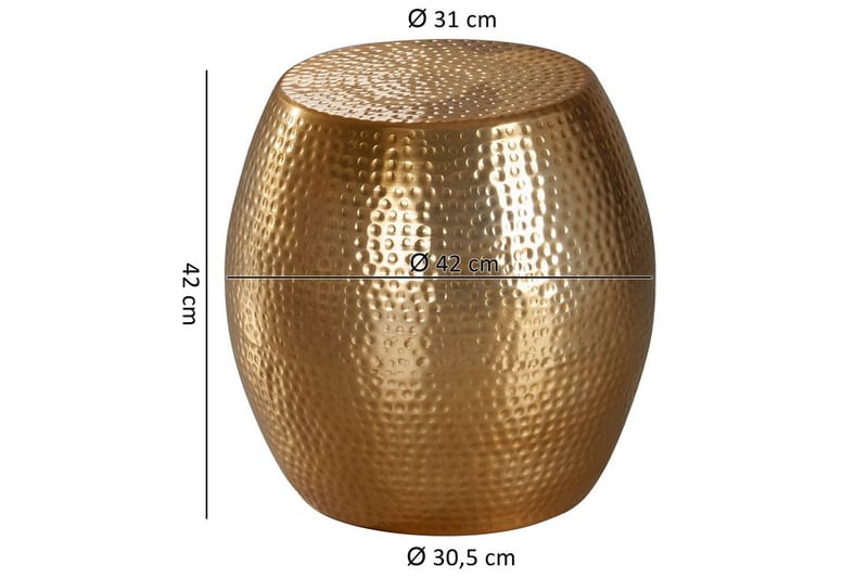 Sido bord Wohnling rund 30 cm, 42 cm höjd, aluminium med hamrat utseende, orientalisk stil Guld - Guld - Möbler - Bord & matgrupper - Avlastningsbord - Lampbord