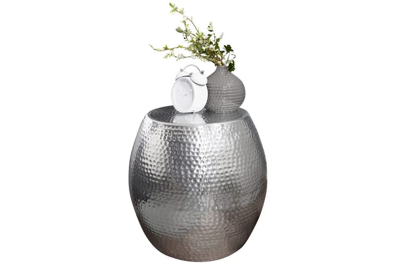 Sido bord Wohnling rund 30 cm, 42 cm höjd, aluminium med hamrat utseende, orientalisk stil Silver - Silver - Möbler - Bord & matgrupper - Avlastningsbord - Lampbord