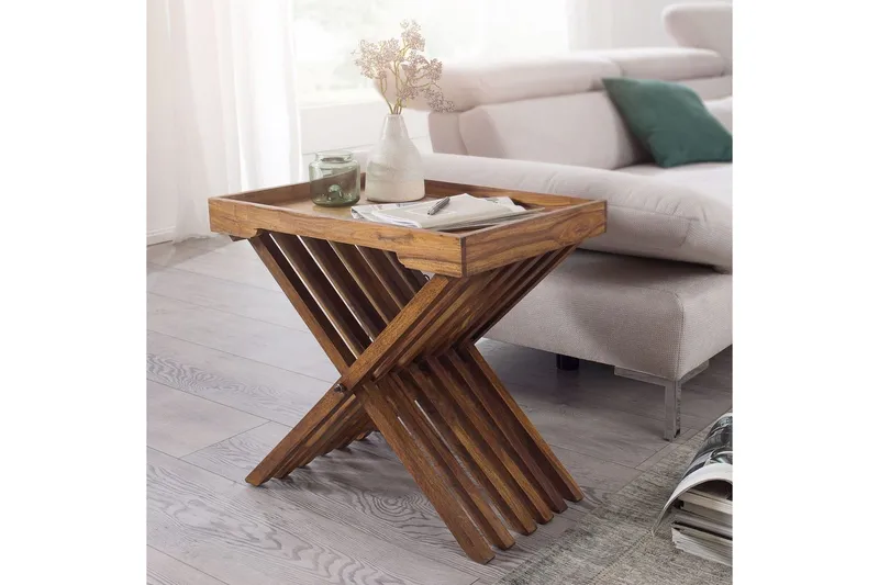 Sido bord Wohnling Rustik massivt trä hopfällbar korsbensdesign lantligt - Möbler - Bord & matgrupper - Avlastningsbord - Brickbord & småbord