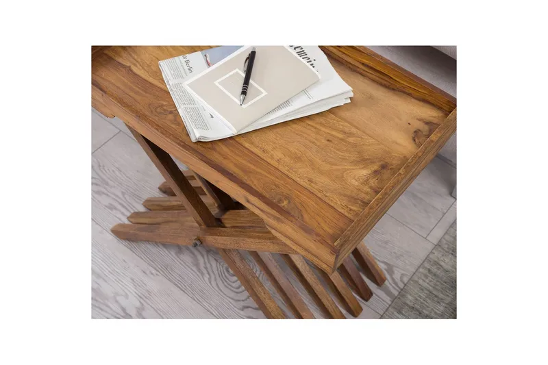 Sido bord Wohnling Rustik massivt trä hopfällbar korsbensdesign lantligt - Möbler - Bord & matgrupper - Avlastningsbord - Brickbord & småbord