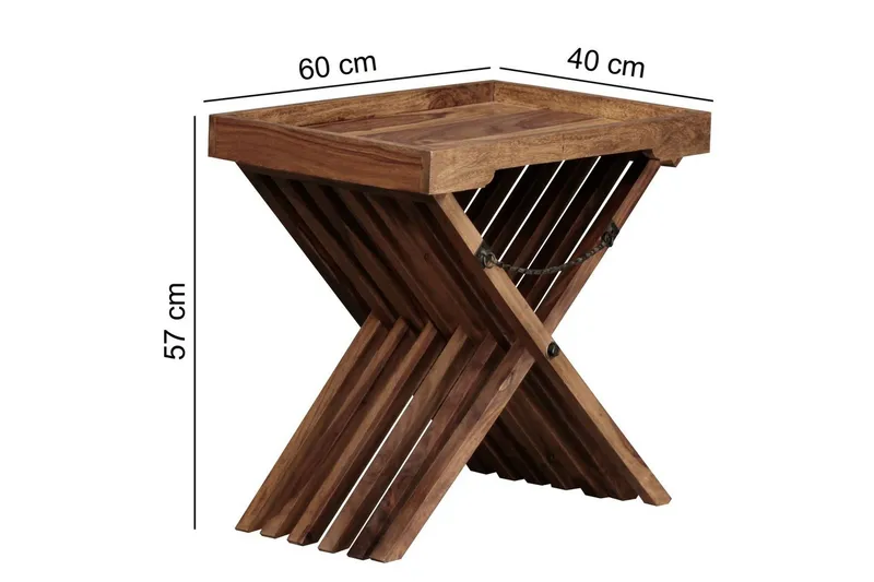 Sido bord Wohnling Rustik massivt trä hopfällbar korsbensdesign lantligt - Möbler - Bord & matgrupper - Avlastningsbord - Brickbord & småbord