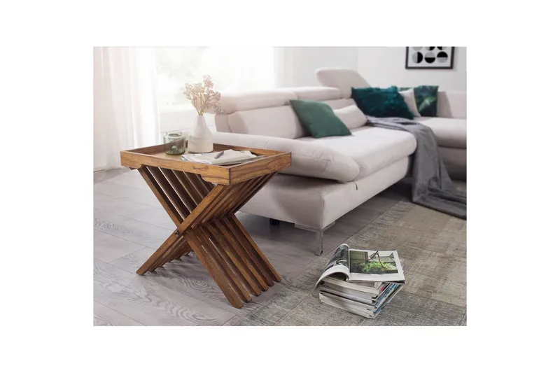 Sido bord Wohnling Rustik massivt trä hopfällbar korsbensdesign lantligt - Möbler - Bord & matgrupper - Avlastningsbord - Brickbord & småbord