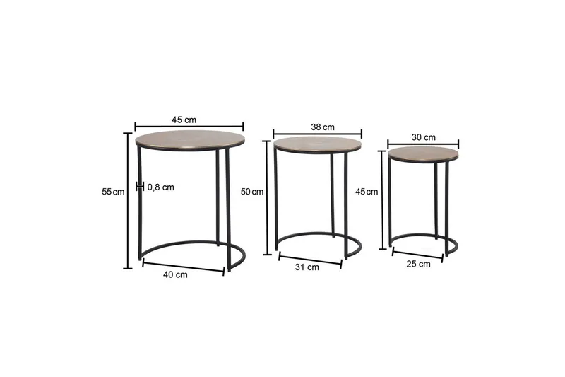 Sido bord Wohnling Set om 3 runda metallbord med filigrana metallben Industriell - Möbler - Bord & matgrupper - Avlastningsbord - Satsbord