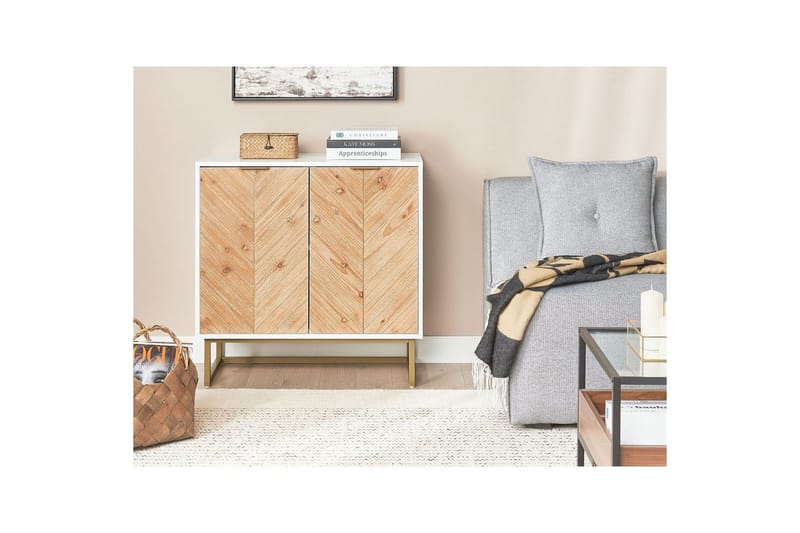 Sidobord Alaska Vit, ljust trä, guld - Vit, ljust trä, guld - Möbler - Bord & matgrupper - Avlastningsbord - Lampbord