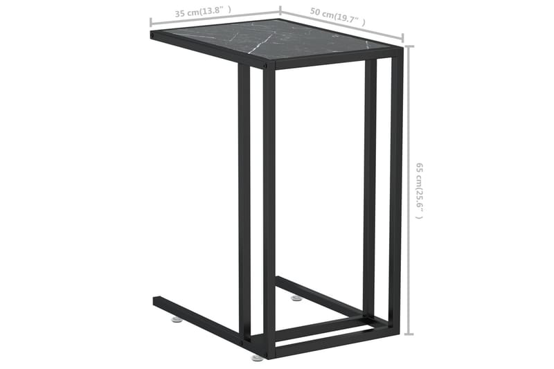 Sidobord till datorbord svart marmor 50x35x65 cm härdat glas - Svart - Lampbord - Brickbord & småbord
