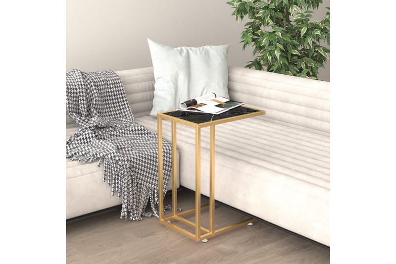 Sidobord till datorbord svart marmor 50x35x65 cm härdat glas - Svart - Möbler - Bord & matgrupper - Avlastningsbord - Lampbord