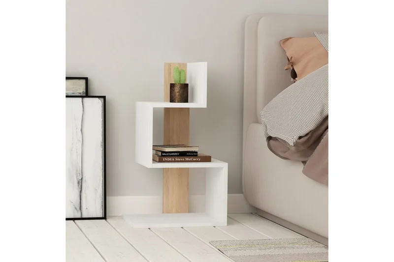 Sidobord Veyaie Vit / Ek - Vit - Möbler - Bord & matgrupper - Avlastningsbord - Lampbord