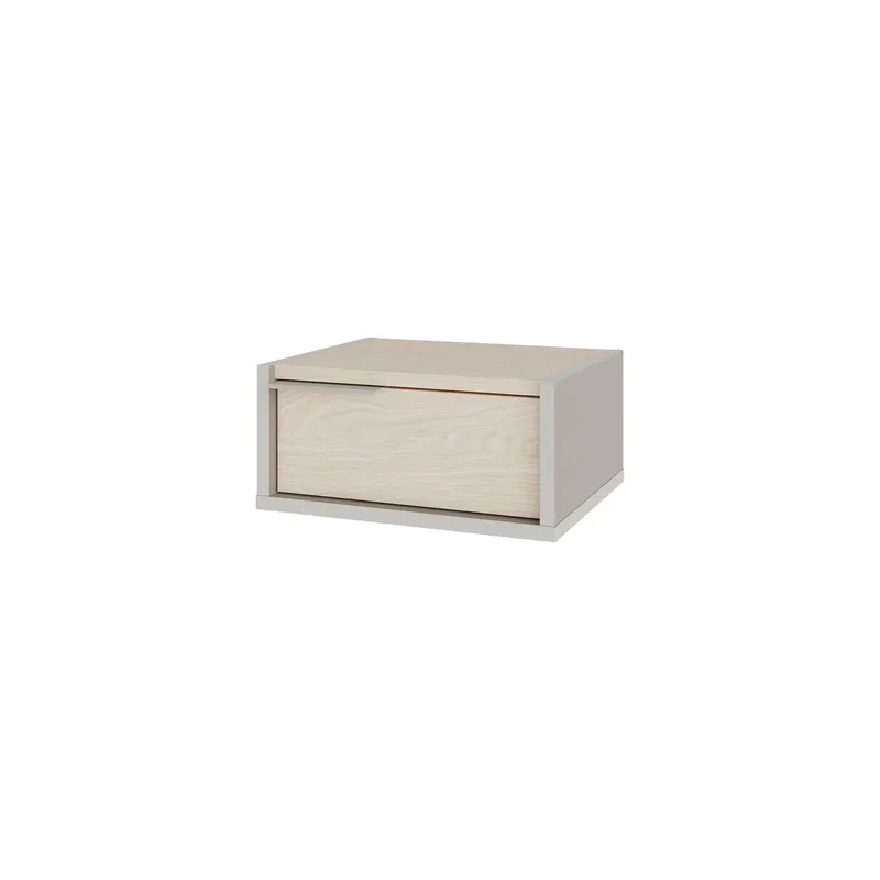 Silena Vägghängt Sängbord 40 cm med Låda i Trä med Ekutseende, Beige