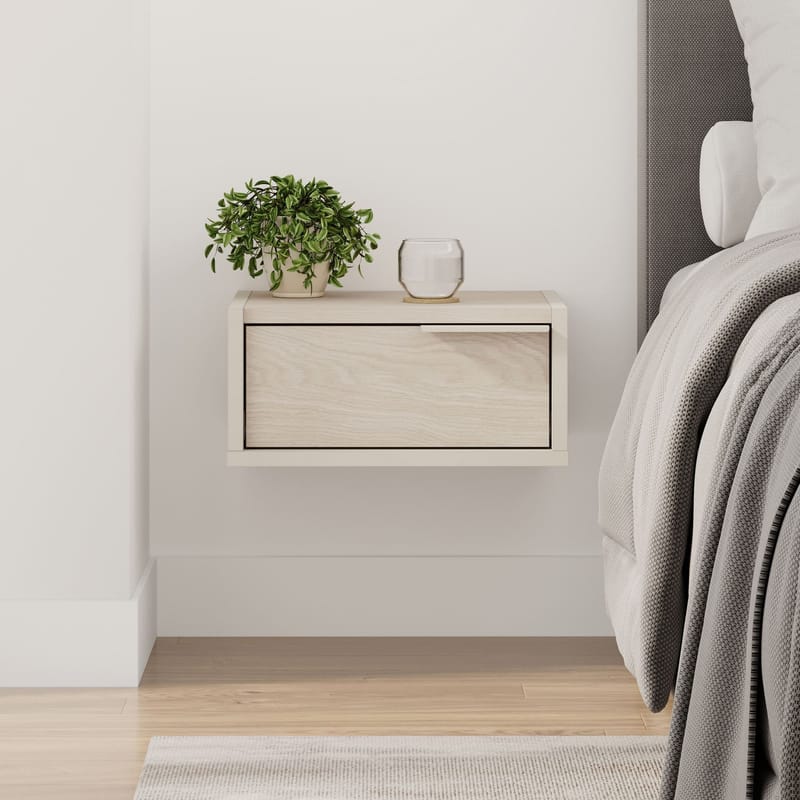 Silena Vägghängt Sängbord 40 cm med Låda i Trä med Ekutseende - Beige - Möbler - Bord & matgrupper - Avlastningsbord - Sängbord & nattduksbord