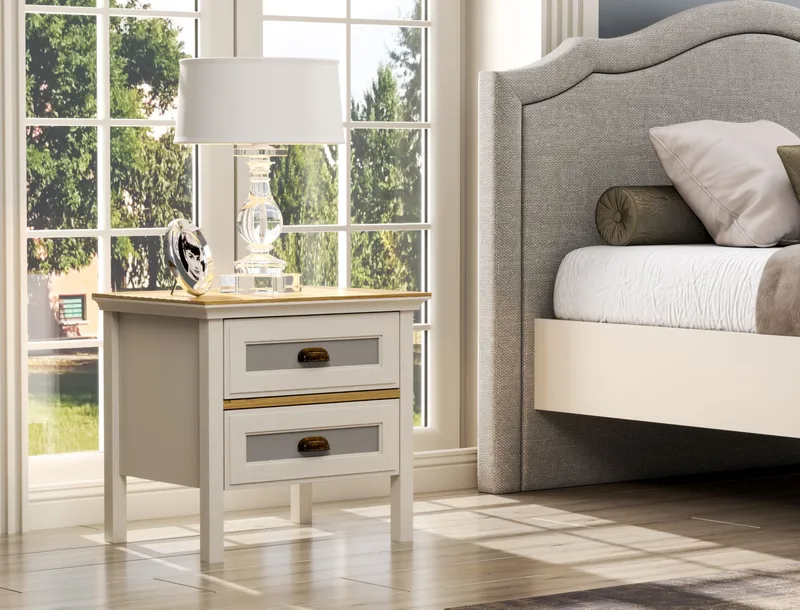 Solena Sängbord 60 cm - Crème, ek, grå - Möbler - Bord & matgrupper - Avlastningsbord - Sängbord & nattduksbord