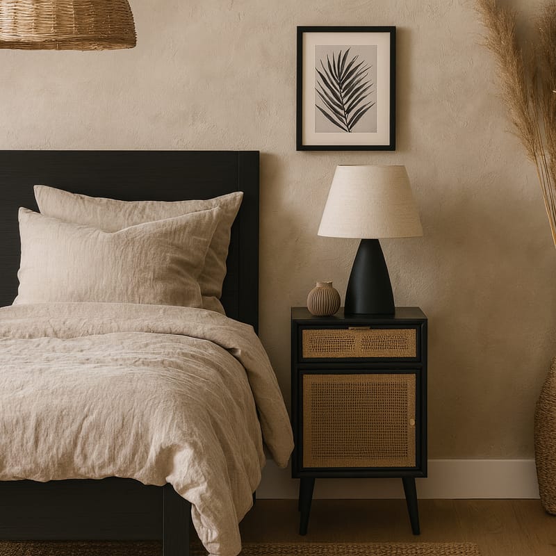 Stockholm svart sängbord med rotting - Svart/rotting - Möbler - Bord & matgrupper - Avlastningsbord - Sängbord & nattduksbord