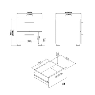 Suntia Nattduksbord med 2 lådor 40x40x42 cm - Möbler - Bord & matgrupper - Avlastningsbord - Sängbord & nattduksbord