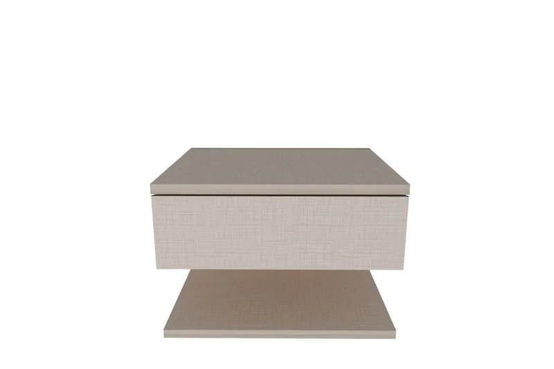 Telo Vägghängt Sängbord 45 cm med Ljust Träutseende, Förvaring med Låda, Beige