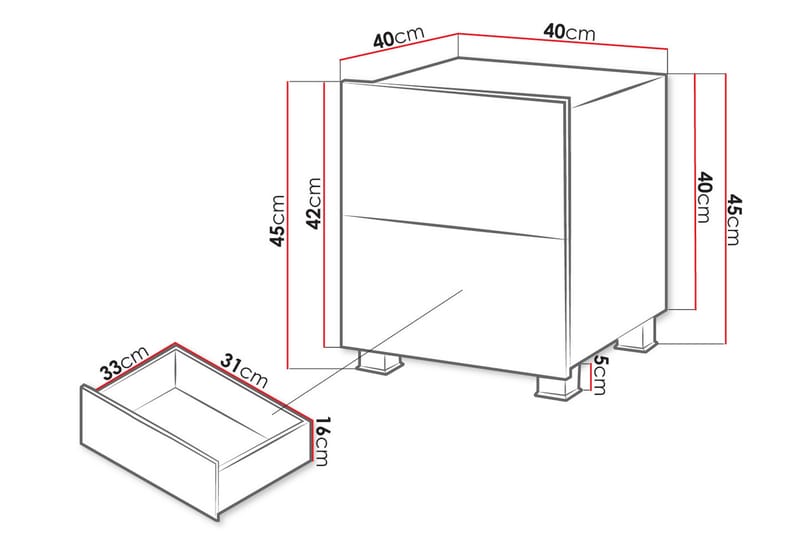 Tessan Sängbord 40 cm med Förvaring - Svart - Sängbord & nattduksbord
