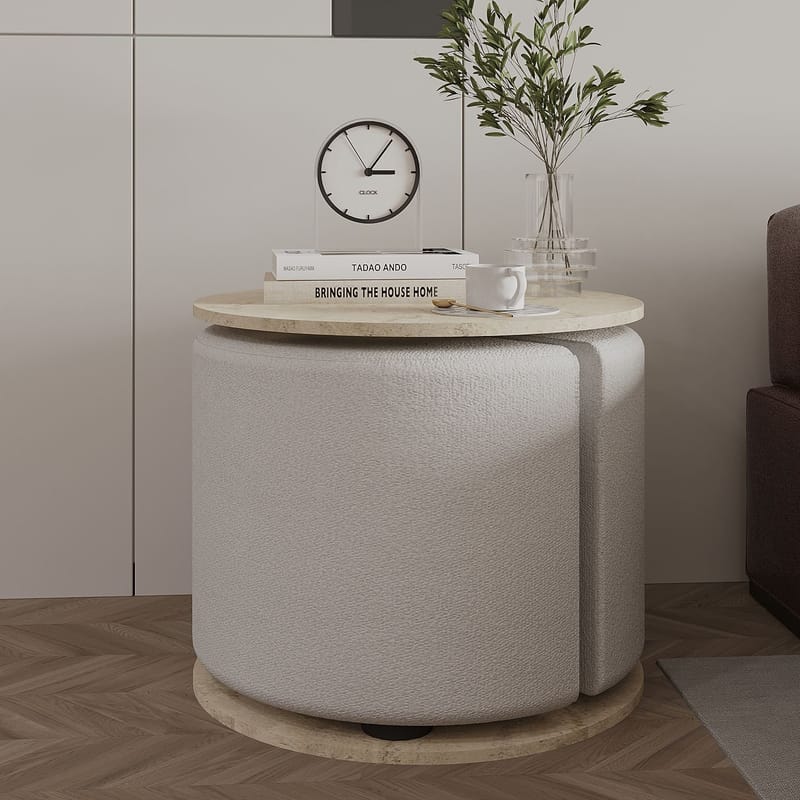 Torven Set med sidobord 43x47x43 cm - Travertin - Möbler - Bord & matgrupper - Avlastningsbord - Lampbord