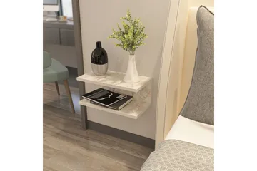 Torvic Vägghängt Sängbord 45 cm med Marmorutseende, Förvaring med Hylla - Vit - Möbler - Bord & matgrupper - Avlastningsbord - Sängbord & nattduksbord