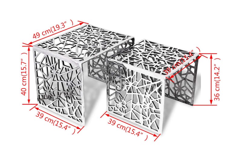 Tvådelat sats-sidobord fyrkantigt aluminium silver - Silver - Soffbord - Satsbord