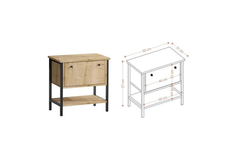 Valery Sängbord 55 cm - Ek/Svart - Möbler - Bord & matgrupper - Avlastningsbord - Sängbord & nattduksbord