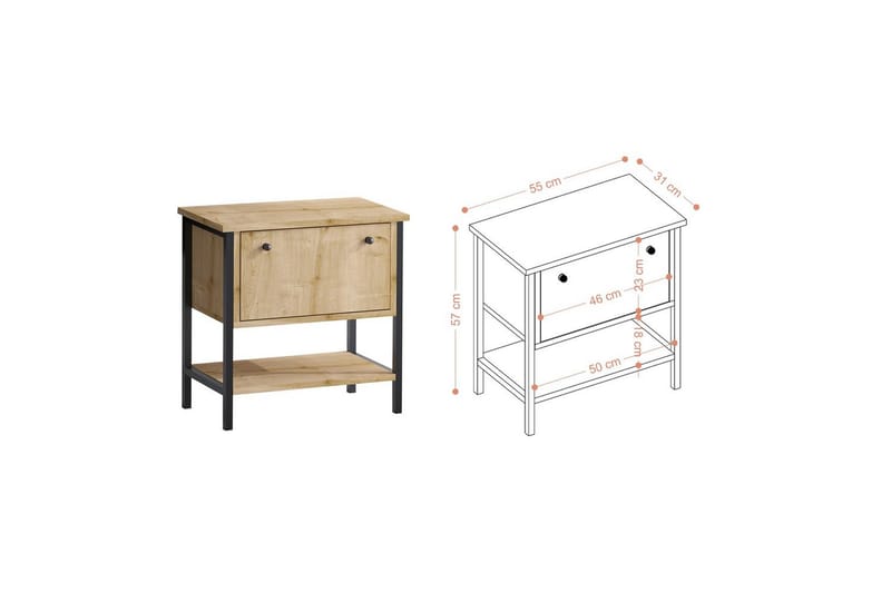 Valery Sängbord 55 cm - Ek/Svart - Möbler - Bord & matgrupper - Avlastningsbord - Sängbord & nattduksbord